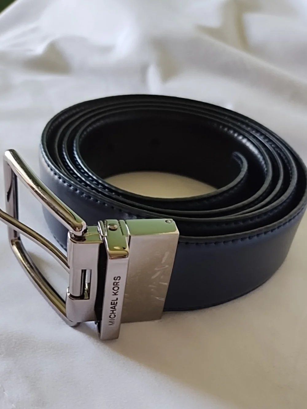 Men's Classic Blue or Black Reversible Leather Belt with Silver Buckle